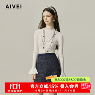 AIVEI欣賀艾薇2024秋季簡約氣質(zhì)喇叭袖半高領(lǐng)打底針織衫C757017B 米白 M