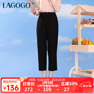 LAGOGO黑色直筒寬松百搭休閑褲女拉谷谷夏季新款高腰氣質(zhì)九分褲 黑色(W1) M