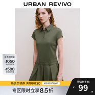 UR【寶藏裙】秋款女裝學(xué)院風(fēng)百褶廓形短袖連衣裙UYY740010 軍綠 L
