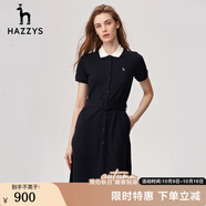 HAZZYS哈吉斯女裝 春季款翻領(lǐng)修身休閑系帶連衣裙AQWSE03BF01 藏青色NV S (155/80A 36)