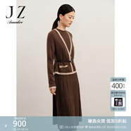 玖姿·安娜蔻浪漫香風(fēng)半高領(lǐng)羊毛壓褶毛衫連衣裙女冬款 咖啡 L