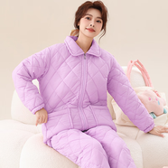特絲格斯（TSGS）睡衣女冬季加厚套裝珊瑚絨三層夾棉衣加絨加大碼法蘭絨保暖家居服 紫色-三防面料 輕薄款式適合15度到零下5度 L (建議體重95-115斤)