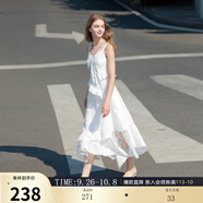 三彩2025秋季新款白月光蛋糕裙無(wú)袖連衣裙蕾絲拼接浪漫長(cháng)裙女 云朵白 S 155/80A