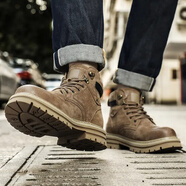 CswnKcsa男鞋靴子男2025秋冬新款簡約百搭粗跟短靴機車風(fēng)馬丁靴休閑大黃靴 卡其ck2856 39