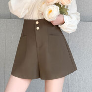 咖色西裝短褲秋款女2025新款冬季氣質(zhì)闊腿褲高腰a字配靴子的褲子 咖色 L