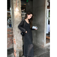 ABOUTPOEM夏詩(shī)文 落肩圓領(lǐng)松弛感針織裙鏤空長(cháng)袖連衣裙女秋長(cháng)裙ABOUT POEM 石墨灰 12.1馬海毛 15.8綿羊毛 S 160/80A(S)