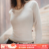 馬登女裝 V領(lǐng)顯鎖骨長袖T恤秋季棉彈針織衫基礎(chǔ)內(nèi)搭親膚打底修身上衣 珍珠白 （買兩件包郵）馬登工裝 S