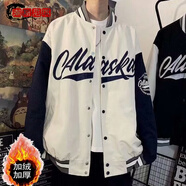 邊七棒球服男潮牌百搭原宿風(fēng)外套ins潮春夏季韓版高街痞帥氣飛行員夾 潮架勢(shì)W01加絨白色 L