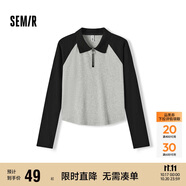 森馬（Semir）POLO衫女短款拼色插肩袖修身上衣小個子秋顯瘦套頭衫101524115003