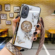 紐為適用榮耀50pro手機殼女款榮耀50華為帶鏡子支架50se鏡頭全包防摔5g保護套honor鑲水鉆時(shí)尚 白色(送軟膜+掛繩) 榮耀50SE