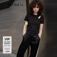 MO&Co.春夏鏤空簡約修身短袖T恤黑色設(shè)計感挖空T恤女小白T 黑色 XL 175
