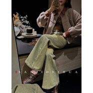 三吉黑花【華彩】新中式滿(mǎn)鉆扎花牛仔褲子闊腿微喇叭褲2025新款潮 鉆青(滿(mǎn)鉆) XS