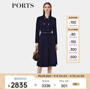 PORTS寶姿女裝秋季新款裝飾雙排扣時尚西裝領(lǐng)A字連衣裙女 丈青（預(yù)售） XL (10)