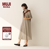 無(wú)印良品（MUJI）女式 法蘭絨 立領(lǐng)長(zhǎng)袖連衣裙女裝裙子純棉連身裙25年秋季 淺米色格紋 M (160/84A)