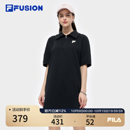 FILA FUSION斐樂潮牌女子針織連衣裙2025夏季新款時尚短袖連身裙 正黑色-BK XS 155/76A/XS