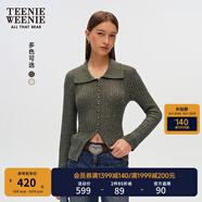 Teenie Weenie小熊女裝針織開衫2025秋新款潮流時(shí)尚爛花鏤空針織衫 軍綠色 L