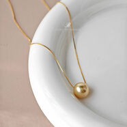 流光925銀鍍18K金羽皇南洋金珍珠吊墜路路通鎖骨鏈項鏈fever 高品質(zhì)人造南洋金珍珠50cm鏈長(cháng)可調節
