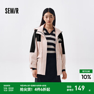 森馬（Semir）森馬外套女中長(cháng)款拼色三防寬松2024春帥氣連帽上衣 紅黑色調00369 XL 170/92A