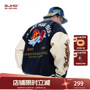 BJHG不計(jì)后果紅色棒球服男款秋季2025新款潮牌呢子外套美式夾克上衣女 藏青色 M