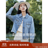 茵曼（INMAN）復(fù)古翻領(lǐng)寬松休閑牛仔短外套春秋季女百搭小個(gè)子上衣 牛仔藍(lán)  L