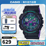 卡西歐（CASIO）G-SHOCK 海洋之心潮流炫色運動(dòng)雙顯男表 霓彩武士 GA-100BL-1ADR