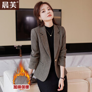 晨芙小西裝外套女韓版時(shí)尚休閑短款小個(gè)子氣質(zhì)顯瘦西服百搭工作服上衣 加棉灰色西裝+黑色打底 XL 建議110-120斤