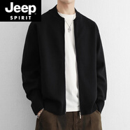 JEEP SPIRIT高端針織開(kāi)衫外套男春秋季新款線(xiàn)衣休閑寬松夾克純棉毛線(xiàn)衫棒球服 黑色 L 【體重115-130斤】
