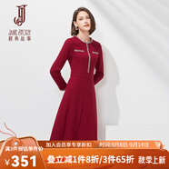 經(jīng)典故事（JANE STORY）名媛小香風(fēng)羊毛連衣裙女早春2024新款高端設(shè)計(jì)感打底呢子中長裙 C05 暗紅色 L
