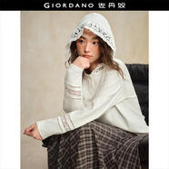 佐丹奴 設計師款2026年春新款拼接蕾絲鏤空連帽T恤女長(cháng)袖18325822 01米白 S