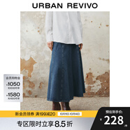 UR2025春季新款女裝復古水洗棉質(zhì)腰帶牛仔半裙UWM850011 淺藍 M