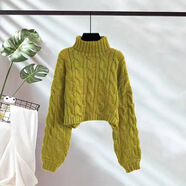 vnxifm歐美高領(lǐng)套頭短款麻花毛衣女秋冬新款慵懶風(fēng)寬松加厚針織毛衣 土黃色 均碼