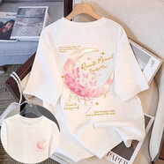 一寸相思多巴胺白色短袖t恤女純棉夏裝2026夏季新款爆款寬松大碼體恤上衣 白色-蝴蝶月亮 L (110-125斤）