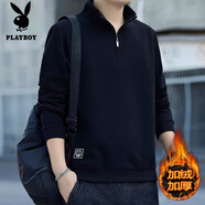 花花公子（PLAYBOY）衛(wèi)衣男春秋款潮流立領(lǐng)半拉鏈長袖T恤打底衫韓版時尚寬松百搭體恤 黑色 加絨 M 建議80-100斤