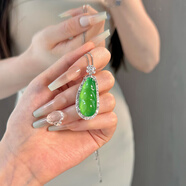 一代佳人胖東來品質(zhì)高冰玉髓小福豆純銀吊墜陽綠四季豆玉石瑪瑙鑲嵌項鏈女 A級綠玉髓福豆項鏈_含證書