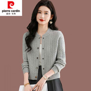 皮爾卡丹（pierre cardin）百搭顯瘦羊毛短款毛衣外套秋季新款針織衫棒球服開衫女士外搭上衣 灰色 S