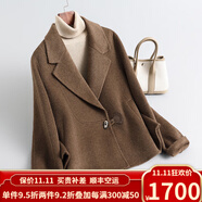 歐迪鳥(niǎo)（ODYBIRD）英國品牌雙面羊毛呢外套女短款西服領(lǐng)2024秋冬新款羊毛呢子小個(gè)子 咖色 S