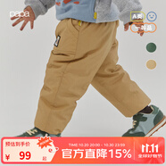 papa爬爬冬季兒童羽絨褲男女寶寶束腳保暖褲子洋氣時(shí)髦 卡其色 90 cm