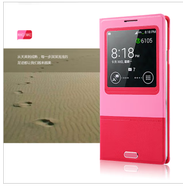 倍思三星note3休眠皮套 超薄智能開窗N9006手機殼 n9008保護殼套 深紅/粉紅格調休眠皮套