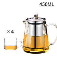 禾艾蘇（heisou）玻璃茶壺單壺耐高溫加厚日式泡花茶杯水壺器過(guò)濾耐熱家用茶具套裝 三角壺450ML+4杯 401mL(含)-500mL(含)