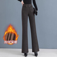 恒源祥加絨加厚微喇叭毛呢褲窄版羊.毛呢子褲高腰垂感媽M媽大尺碼寬松直 四?？劭?加絨 XL 105-115斤