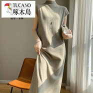 啄木鳥(niǎo)（TUCANO）針織連衣裙秋冬中長(cháng)款半高領(lǐng)毛衣女純色短袖寬松內搭打底針織衫女 燕麥色 L 110-145