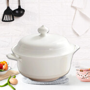 傳旗 白瓷品鍋 10英寸 帶蓋大湯碗砂鍋家用陶瓷鍋雙耳湯鍋