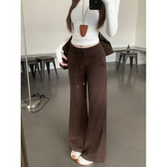 慵懶風(fēng)高腰抽繩女褲顯瘦垂感微喇長(cháng)褲 咖色 S