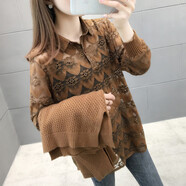 香影純馬甲針織衫兩件套2025春秋新款顯瘦套裝蕾絲襯衣早秋洋氣毛衣女 咖啡（二件套） S (建議95斤以?xún)?