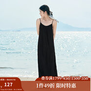 茵曼（INMAN）波西米亞吊帶油畫連衣裙女2025夏季新款度假裙子 黑色 L