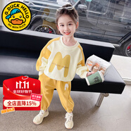 G.DUCKKIDS童裝女童春裝套裝兒童服裝小童春裝運(yùn)動衛(wèi)衣兩件套1-3女寶寶衣服 黃色m拼色套裝 100 尺碼2~3歲【 90-100cm】