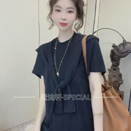 短袖套裝三件套純色歐洲站女裝2025夏秋新款寬松上衣披 黑色套裝 XL