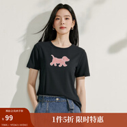 茵曼（INMAN）格子小狗貼布繡短袖T恤女2025夏季百搭顯瘦休閑舒適正肩上衣 寶藍色 L