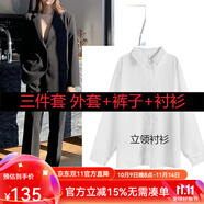 梵奧格（FANAOGE）春秋大學(xué)生面試職業(yè)裝時(shí)尚西服西裝氣質(zhì)套裝正裝女套裝高端工作服 春秋款_黑色3件套_外套+長褲+襯衫 帶墊肩 M 【推薦99-109斤】 急件當(dāng)日發(fā)-聯(lián)系客服可順豐
