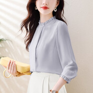 阿瑪施AMASS哥弟同款2025春秋新款職場風(fēng)顯瘦長袖襯衫女日常職業(yè)減齡上衣女裝 銀色 L